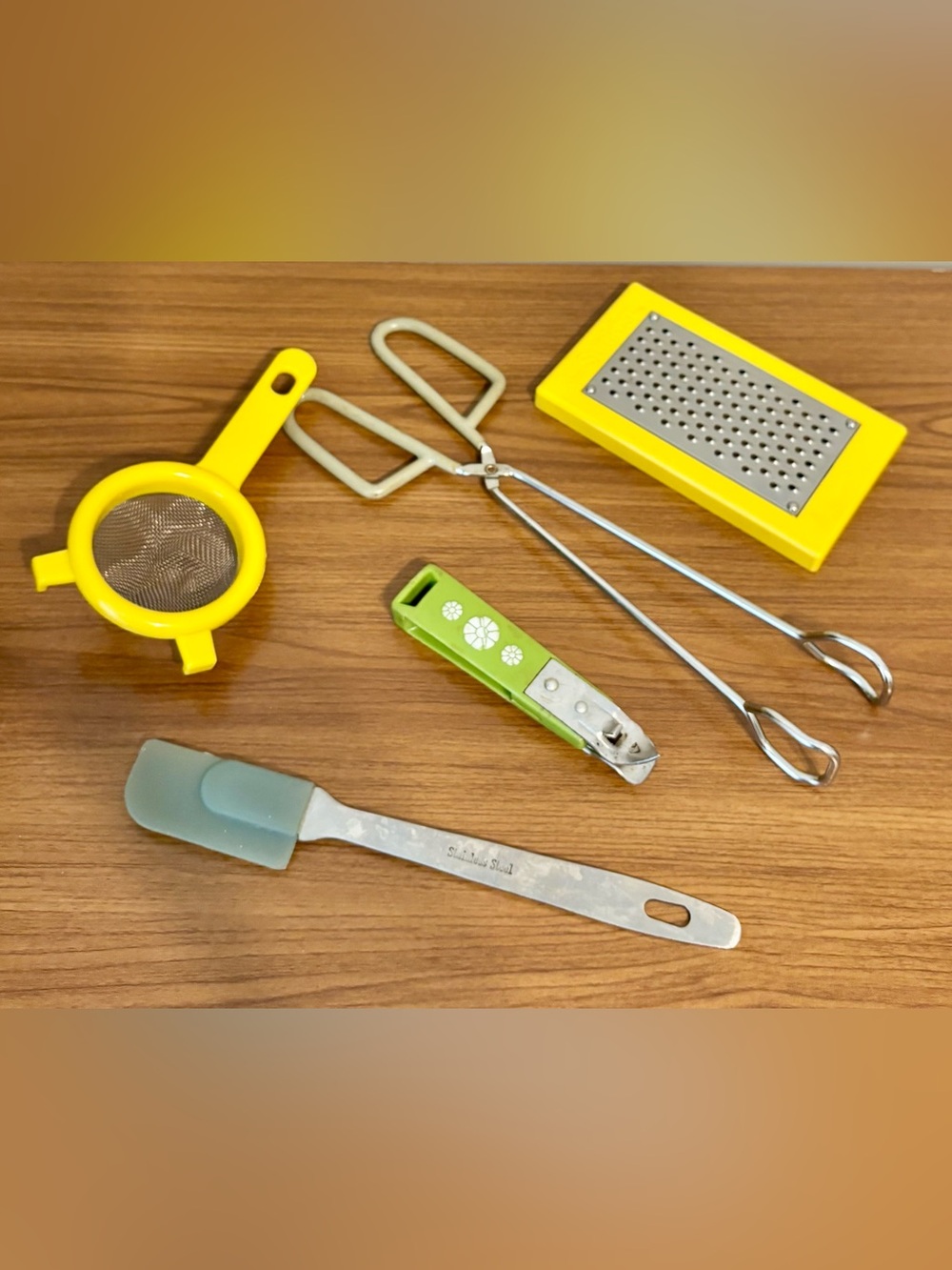 Kitchen Gadget Lot of 5 Sunkist Grater Tongs Spatula Strainer Can Opener MCM 70s